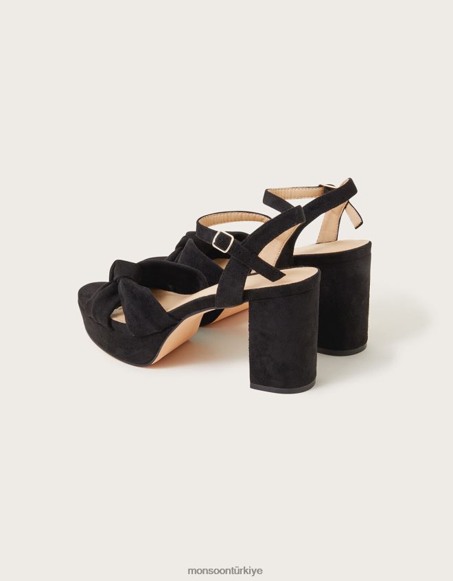 Monsoon kadınlar büküm düğümlü süet platform sandaletler JH86BT1483 ayakkabı siyah