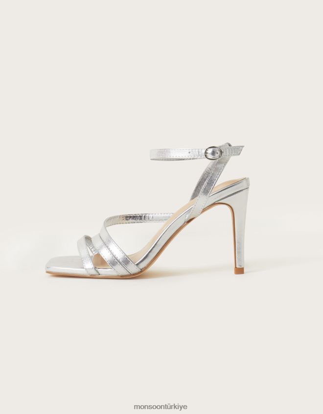 Monsoon kadınlar şeritli kare burunlu sandaletler JH86BT1509 ayakkabı gümüş