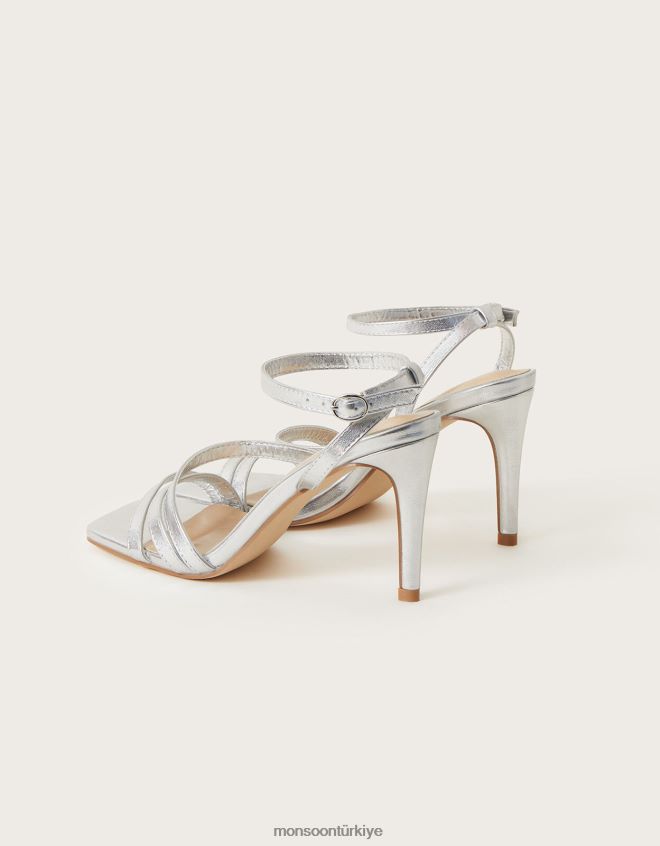 Monsoon kadınlar şeritli kare burunlu sandaletler JH86BT1509 ayakkabı gümüş