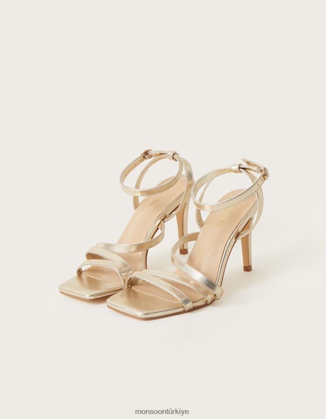 Monsoon kadınlar şeritli kare burunlu sandaletler JH86BT1527 ayakkabı altın
