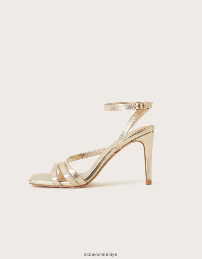 Monsoon kadınlar şeritli kare burunlu sandaletler JH86BT1527 ayakkabı altın
