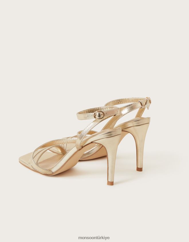 Monsoon kadınlar şeritli kare burunlu sandaletler JH86BT1527 ayakkabı altın