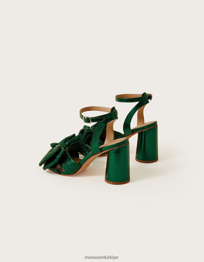 Monsoon kadınlar fiyonklu blok topuklu sandaletler JH86BT1481 ayakkabı yeşil