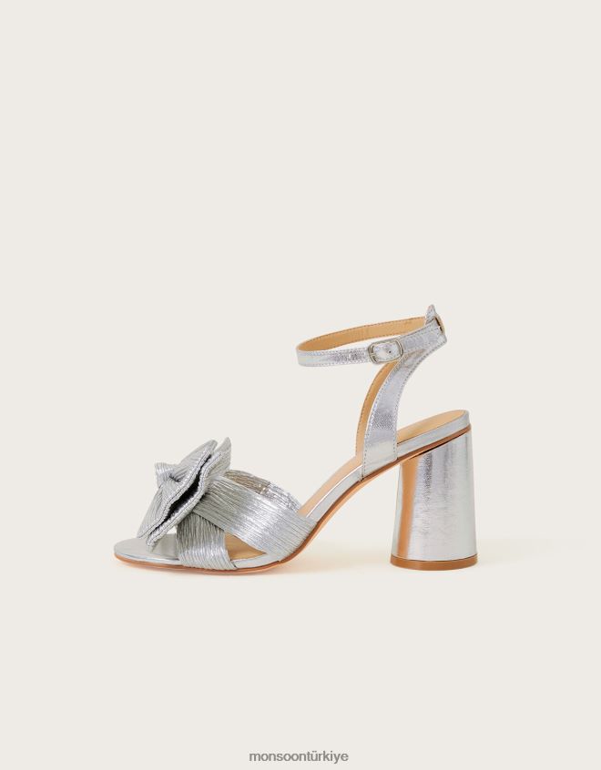 Monsoon kadınlar fiyonklu blok topuklu sandaletler JH86BT1500 ayakkabı gümüş
