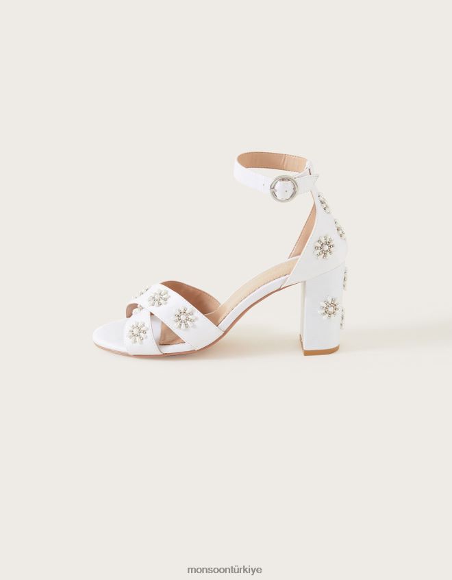 Monsoon kadınlar çiçek işlemeli gelin topuklu sandaletleri JH86BT1511 ayakkabı fildişi