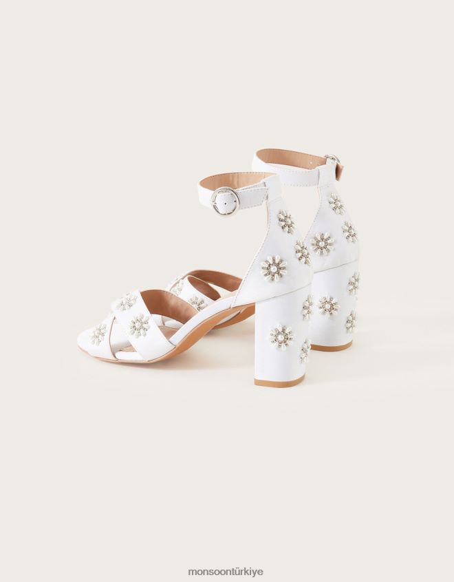 Monsoon kadınlar çiçek işlemeli gelin topuklu sandaletleri JH86BT1511 ayakkabı fildişi