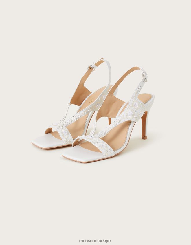 Monsoon kadınlar işlemeli kare burunlu gelin sandaletleri JH86BT1490 ayakkabı fildişi
