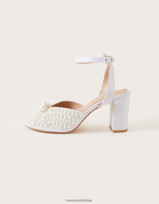 Monsoon kadınlar inci gelin bloğu topuklu sandaletler JH86BT1512 ayakkabı fildişi