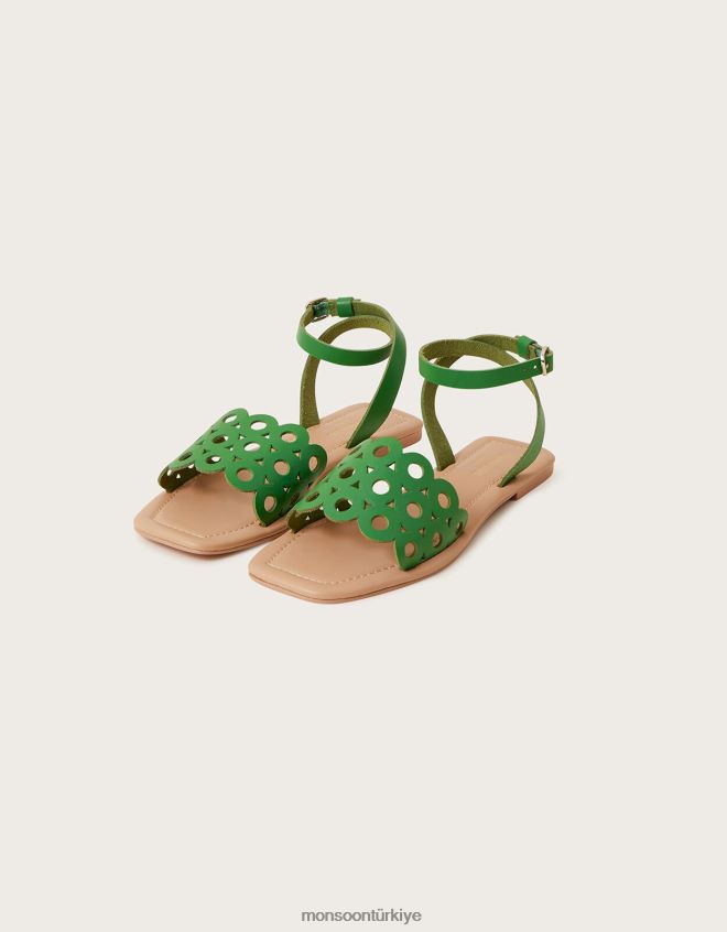 Monsoon kadınlar kesim deri sandaletler JH86BT1534 ayakkabı yeşil