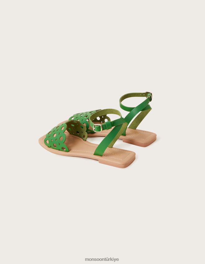 Monsoon kadınlar kesim deri sandaletler JH86BT1534 ayakkabı yeşil
