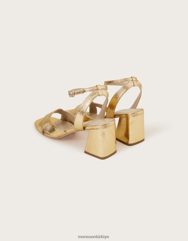 Monsoon kadınlar metalik blok topuklu sandaletler JH86BT1549 ayakkabı altın
