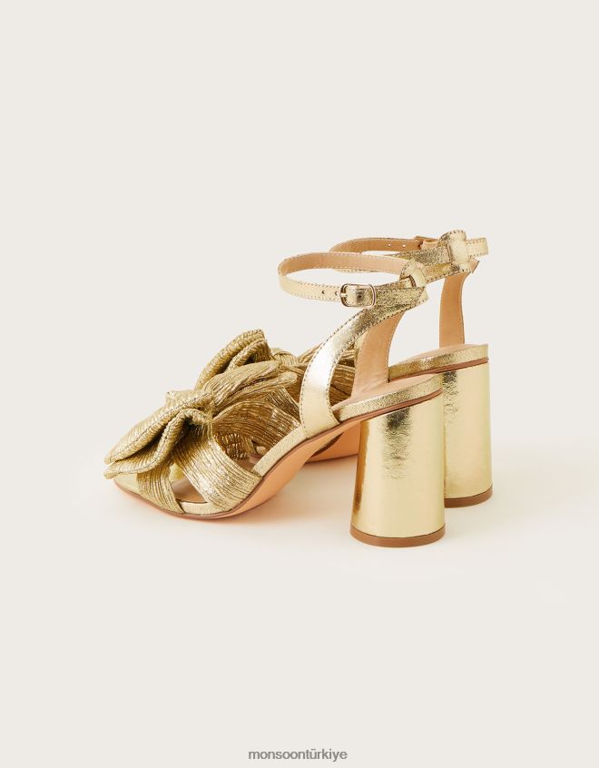 Monsoon kadınlar metalik fiyonklu blok topuklu sandaletler JH86BT1475 ayakkabı altın