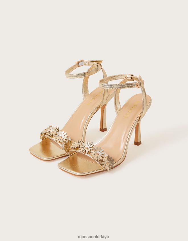 Monsoon kadınlar metalik çiçek sandalet JH86BT1532 ayakkabı altın