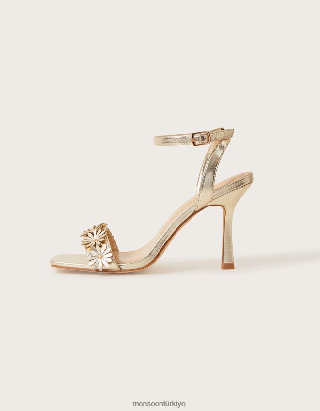 Monsoon kadınlar metalik çiçek sandalet JH86BT1532 ayakkabı altın