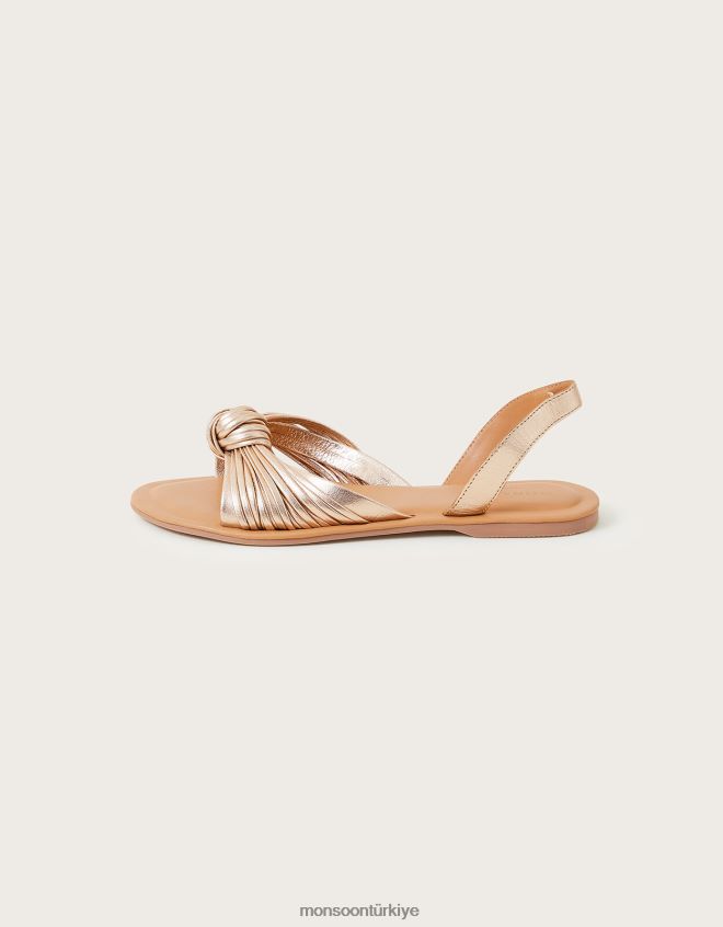 Monsoon kadınlar önü düğümlü deri sandalet JH86BT1516 ayakkabı altın