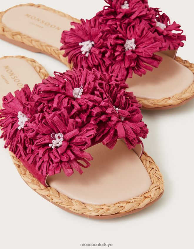 Monsoon kadınlar rafya çiçekli süet kaydırıcılar JH86BT1476 ayakkabı pembe