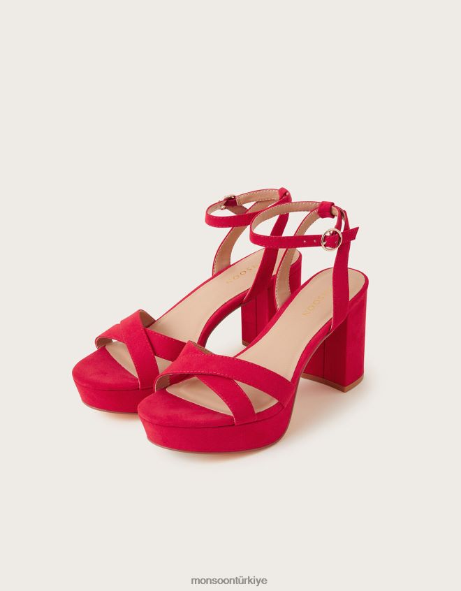 Monsoon kadınlar süet platform topuklu sandalet JH86BT1480 ayakkabı kırmızı