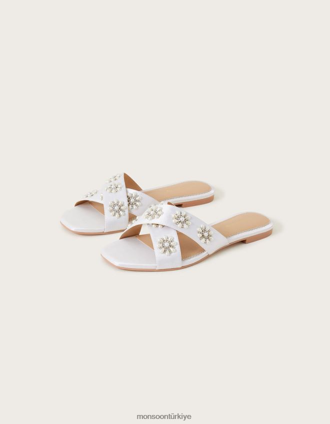 Monsoon kadınlar süslenmiş düz gelin sandaletleri JH86BT1523 ayakkabı fildişi
