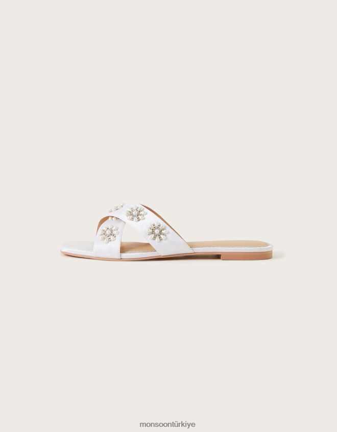 Monsoon kadınlar süslenmiş düz gelin sandaletleri JH86BT1523 ayakkabı fildişi
