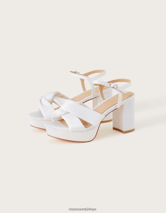 Monsoon kadınlar saten düğümlü platform topuklu sandalet JH86BT1513 ayakkabı fildişi