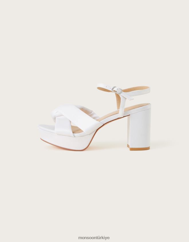 Monsoon kadınlar saten düğümlü platform topuklu sandalet JH86BT1513 ayakkabı fildişi