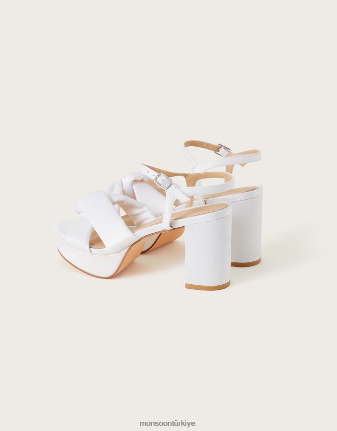 Monsoon kadınlar saten düğümlü platform topuklu sandalet JH86BT1513 ayakkabı fildişi