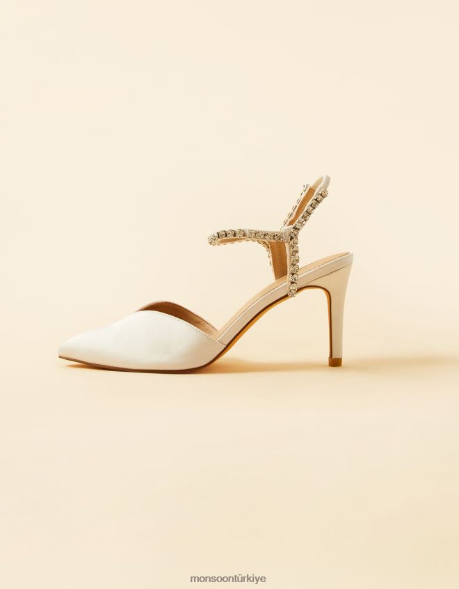 Monsoon kadınlar diamante süslemeli sivri burunlu gelin topuklu ayakkabı JH86BT1540 ayakkabı fildişi