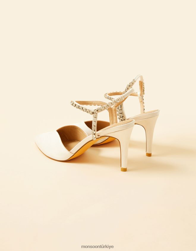Monsoon kadınlar diamante süslemeli sivri burunlu gelin topuklu ayakkabı JH86BT1540 ayakkabı fildişi