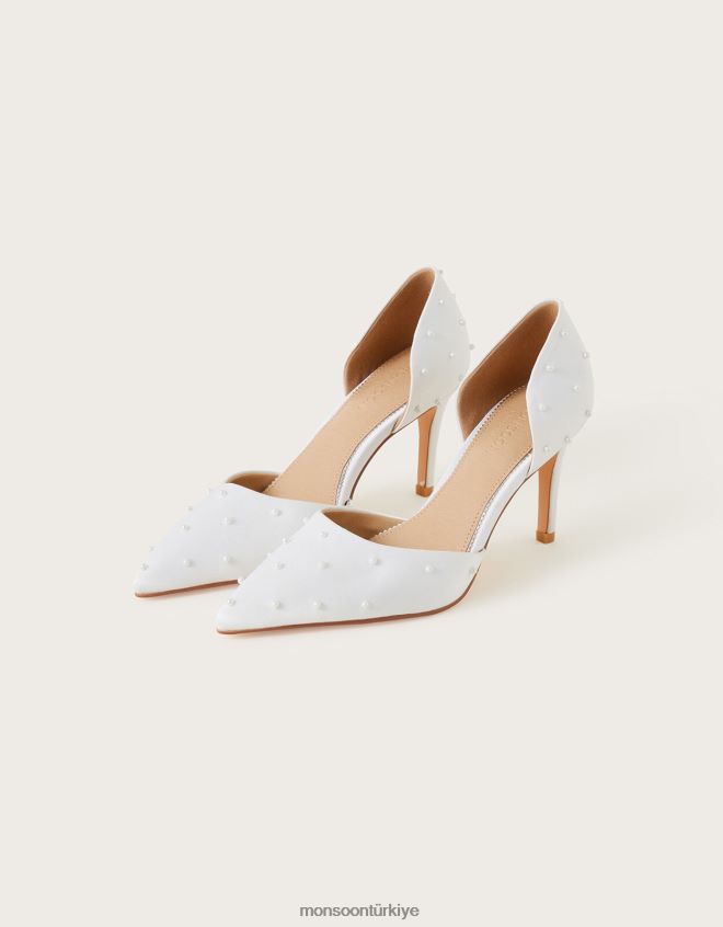 Monsoon kadınlar inci iki parçalı topuklu ayakkabı JH86BT1525 ayakkabı fildişi