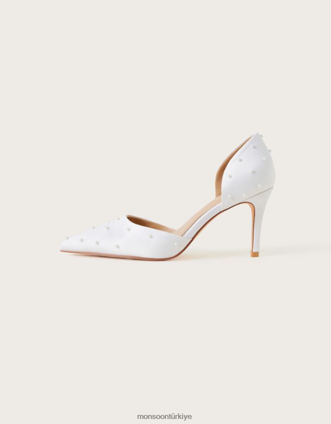 Monsoon kadınlar inci iki parçalı topuklu ayakkabı JH86BT1525 ayakkabı fildişi