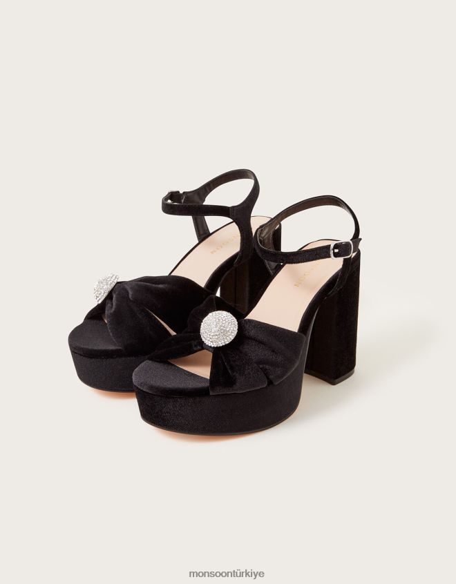 Monsoon kadınlar kadife ve taşlı platform topuklu ayakkabılar JH86BT1468 ayakkabı siyah