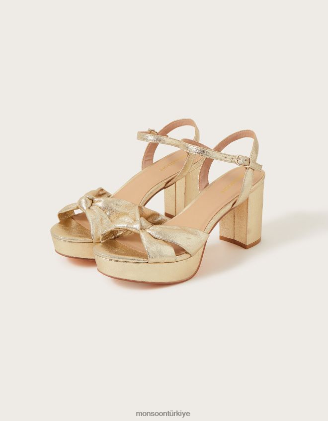 Monsoon kadınlar metalik büküm düğümlü platform topuklu ayakkabılar JH86BT1462 ayakkabı altın
