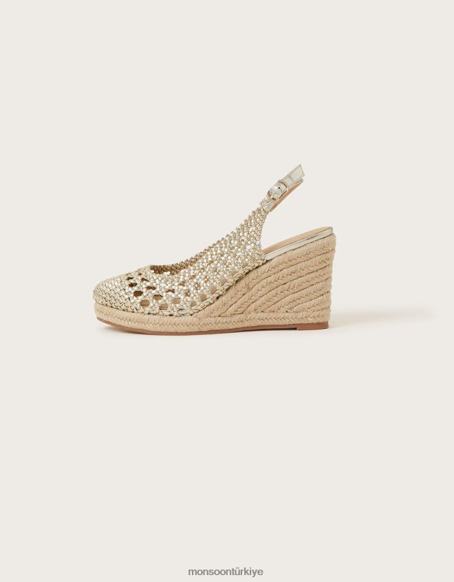 Monsoon kadınlar metalik dokuma kapalı burun takozları altın rengi JH86BT1536 ayakkabı altın