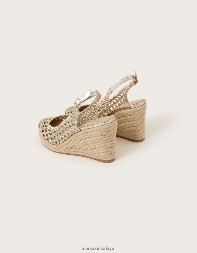 Monsoon kadınlar metalik dokuma kapalı burun takozları altın rengi JH86BT1536 ayakkabı altın