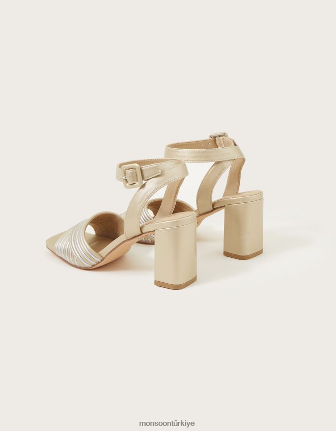 Monsoon kadınlar metalik kayış blok topuklu ayakkabılar JH86BT1478 ayakkabı altın