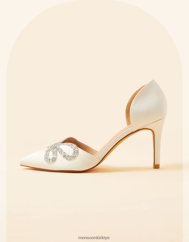 Monsoon kadınlar parıltılı fiyonklu sivri burunlu gelin mahkemesi topuklu ayakkabı JH86BT1530 ayakkabı fildişi