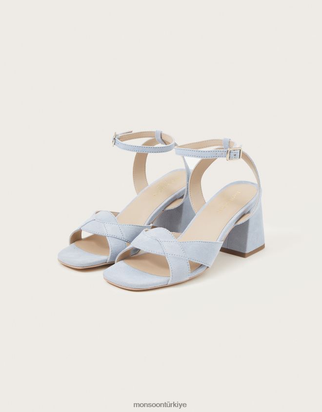 Monsoon kadınlar süet blok topuklu JH86BT1537 ayakkabı mavi