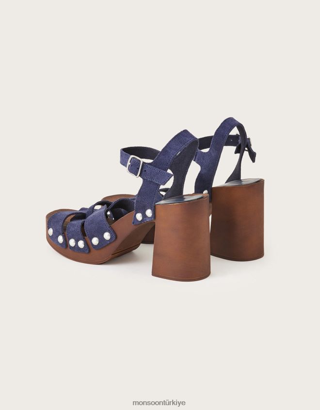 Monsoon kadınlar süet topuklu takunya mavi JH86BT1560 ayakkabı Mavi Donanma)