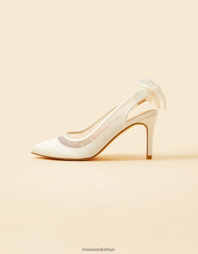 Monsoon kadınlar yay örgü arkası açık topuklu gelin topukluları JH86BT1561 ayakkabı fildişi