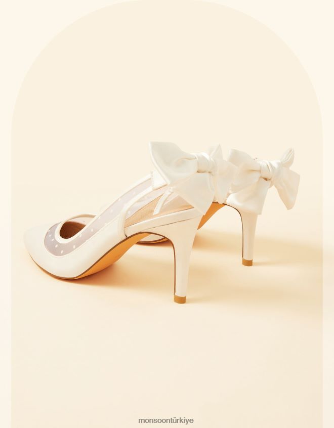 Monsoon kadınlar yay örgü arkası açık topuklu gelin topukluları JH86BT1561 ayakkabı fildişi