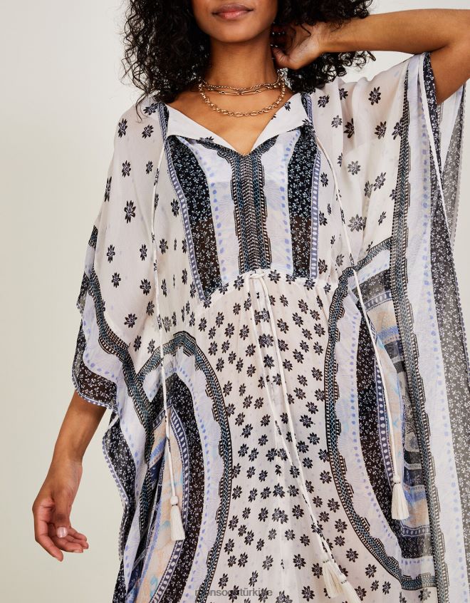 Monsoon kadınlar Lenzing Ecovero\'da daire desenli maxi kaftan JH86BT862 Giyim fildişi