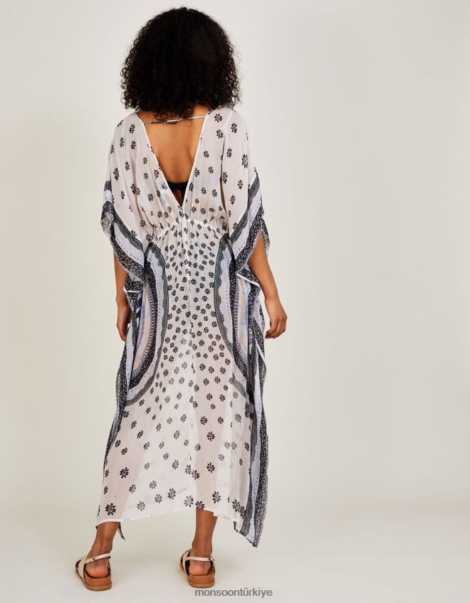 Monsoon kadınlar Lenzing Ecovero\'da daire desenli maxi kaftan JH86BT862 Giyim fildişi