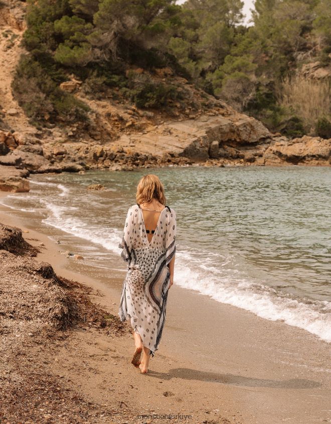 Monsoon kadınlar Lenzing Ecovero\'da daire desenli maxi kaftan JH86BT862 Giyim fildişi