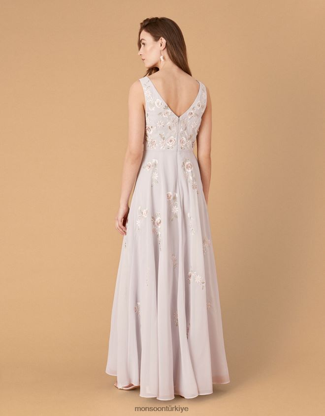 Monsoon kadınlar addison çiçek işlemeli maxi elbise JH86BT1146 Giyim mavi