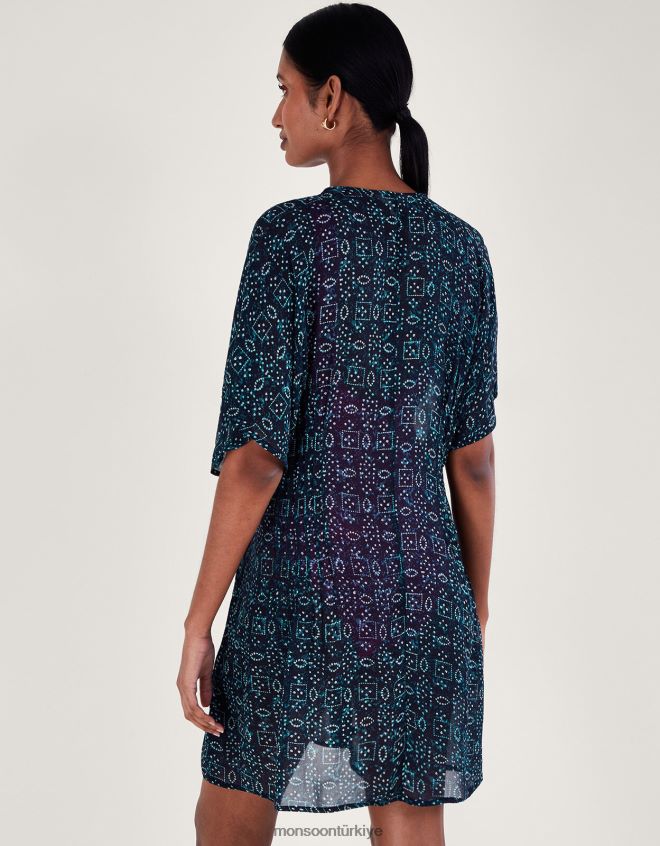 Monsoon kadınlar baskılı işlemeli kaftan JH86BT154 Giyim Mavi Donanma)