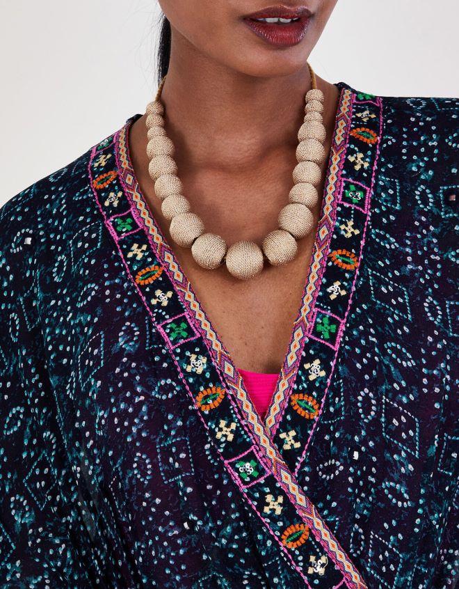 Monsoon kadınlar baskılı işlemeli kaftan JH86BT154 Giyim Mavi Donanma)