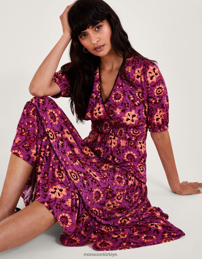 Monsoon kadınlar fifi çiçekli midi elbise JH86BT285 Giyim pembe