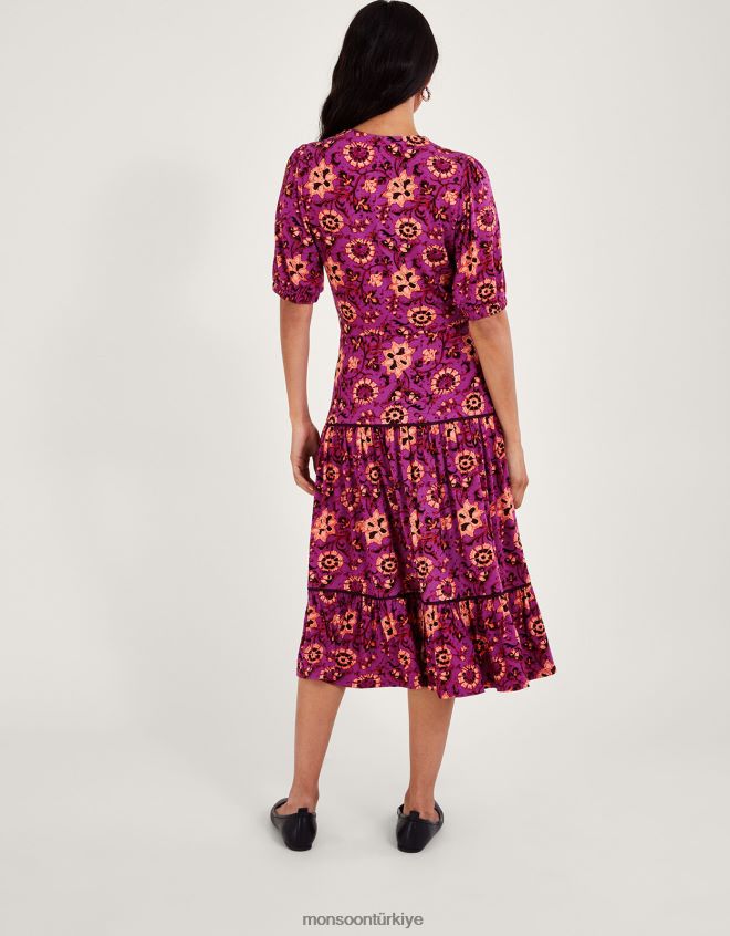 Monsoon kadınlar fifi çiçekli midi elbise JH86BT285 Giyim pembe