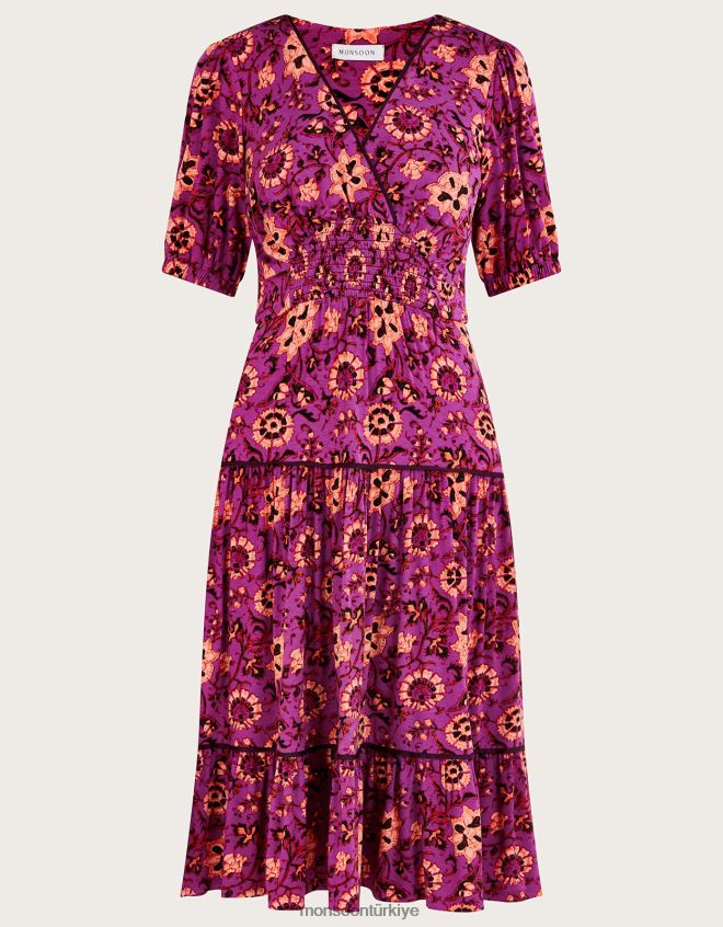 Monsoon kadınlar fifi çiçekli midi elbise JH86BT285 Giyim pembe