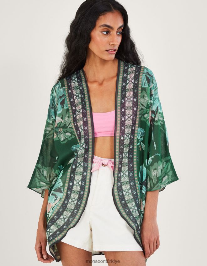 Monsoon kadınlar geri dönüştürülmüş polyesterden avuç içi baskılı kaplama JH86BT820 Giyim moda